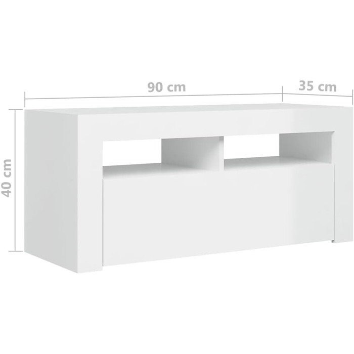 ТВ тумба vidaXL з LED підсвіткою, глянцева біла, 90x35x40 см, низька шафа для телевізора, медіатумба, HiFi меблі