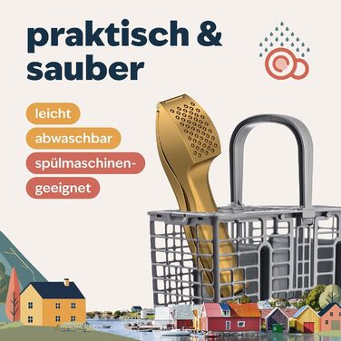 Преміум-прес для часнику Kjøk - з цинкової сплави, хромоване покриття, професійний, для миття в посудомийній машині, стильний, подарунок на День Матері (золотий)