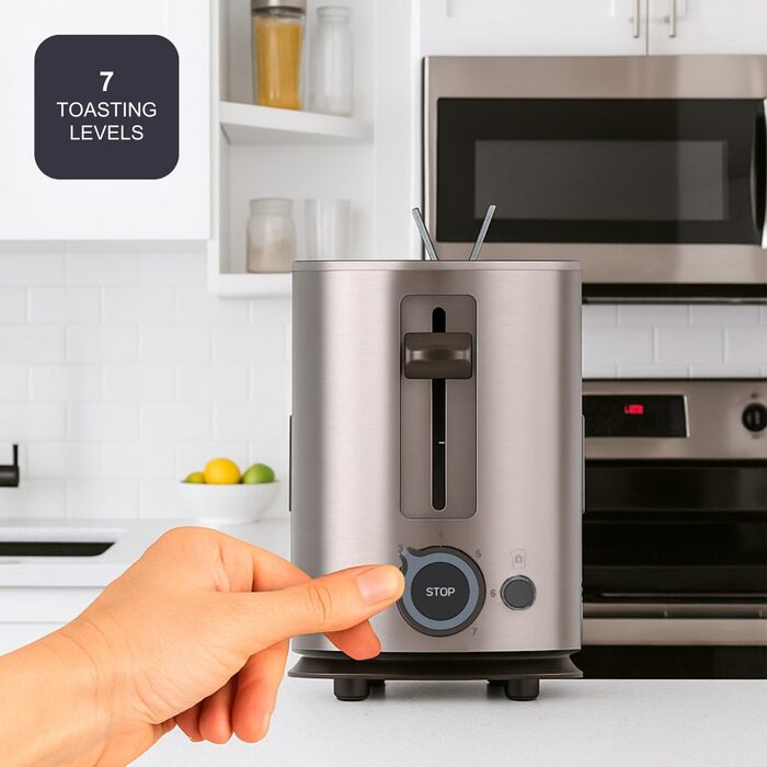 Тостер BLACK+DECKER BXTO1960E: 1960W, цифрове налаштування, 6 рівнів підсмажування, 4 відділення, функції: стоп, підігрів та розморожування, автоматичне центрування, підігрівач для тостів