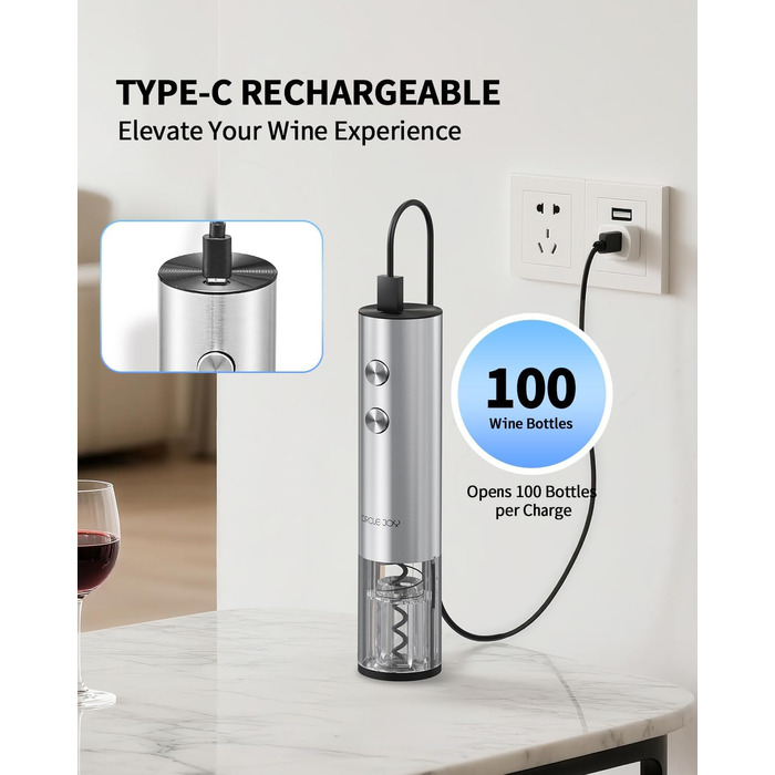 Електричний відкривачка вин CIRCLE JOY 6-в-1 з зарядною станцією, набір з нержавіючої сталі, з різаком фольги та вакуумними закривачами
