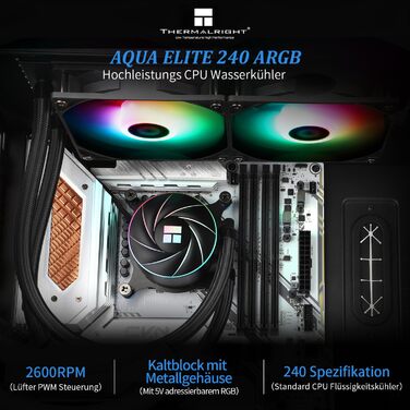 Thermalright AQUA ELITE 360 ARGB: Система водяного охолодження CPU з 3 вентиляторами 120мм, 1550RPM, для AMD/Intel