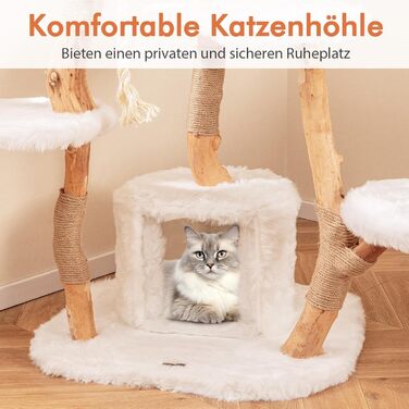 Дерев'яний кігтеточки для котів Costway 87см з гамаком та джутовими стовпчиками, з м'якими сидіннями, білий, 2 стовпчики (3 стовпчики з печереєю)
