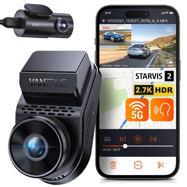 Відеореєстратор VANTRUE S1 Pro 2.5K + 1080P, GPS, WiFi, STARVIS, Паркування, Нічний режим, G-сенсор