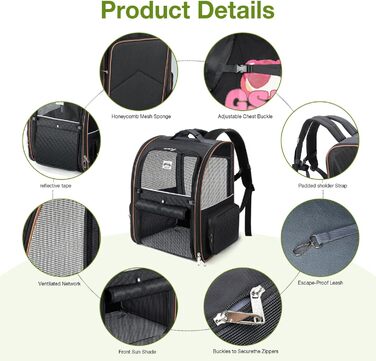 Рюкзак-переноска для котів Hunderucksack, 2-в-1, до 8 кг, розширюваний, чорний