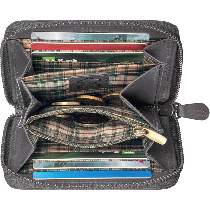 Benthill Wallet Women's Small Genuine Leather | Wallet with RFID Protection | Slim Flat Card Holder with Zipper & 6 Card Slots, Color: Black