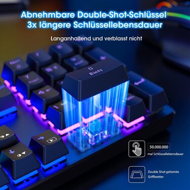 Механічна ігрова клавіатура RisoPhy, RGB, 104 клавіші, ультратонке підсвічування LED, провідне USB підключення, блакитний перемикач, чорний колір