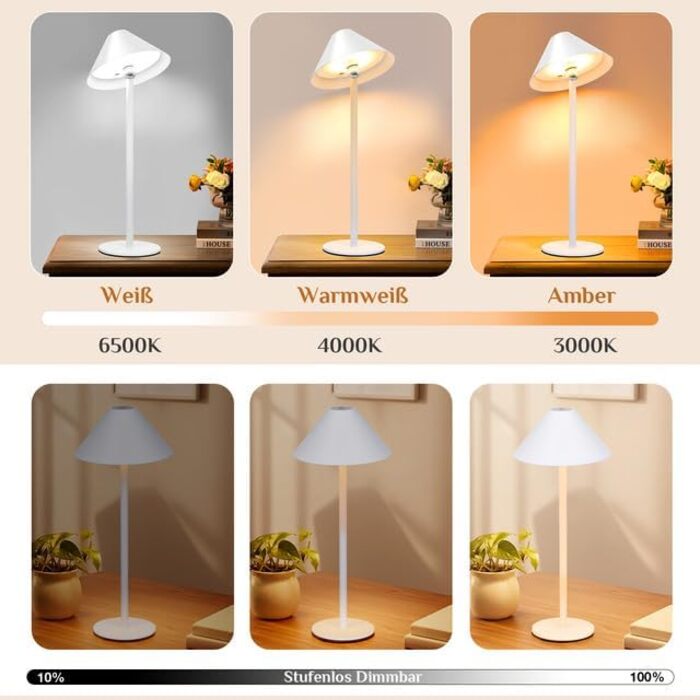 Світлодіодний акумуляторний настільний світильник Rosnek з магнітним кріпленням, димуванням, 3 режими кольору, 4000 mAh, для дому та вулиці (2 в упаковці, білий)