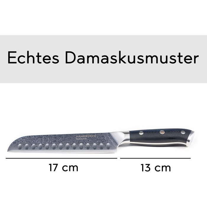 Ніж HansaKüche Santoku з дамаської сталі: професійний кухонний ніж з G10 ручкою, 67 шарів, висока якість