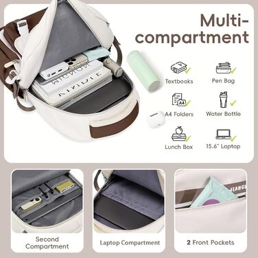 Шкільний рюкзак Tanou для дівчаток-підлітків, набір шкільних сумок з сумкою через плече та пеналом, дитячий рюкзак для школи, повсякденний, зелений (коричневий)