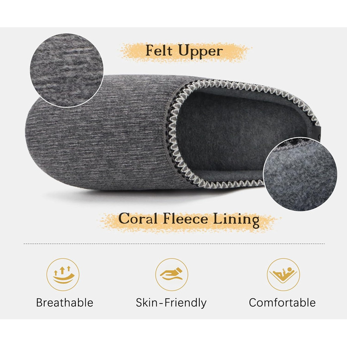 Чоловічі пантолетки COFACE з м'якою піною Memory Foam - зручні домашні тапочки для дому та вулиці (Сірий, 45 EU)