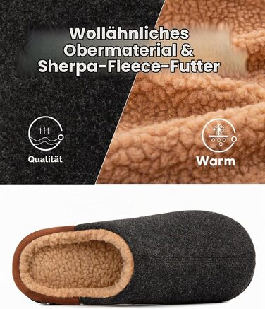 Чоловічі теплі зимові капці LongBay з ефектом пам'яті Memory Foam та підкладкою Sherpa, протиковзка гумова підошва, чорні (розмір 46 EU)
