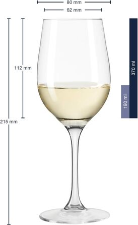 LEONARDO HOME Leonardo Hello, White wine goblet with pulled stem, dishwasher-safe wine glasses, 6-piece set, 370 ml, 061447, clear, 6 pieces (1 pack), 6