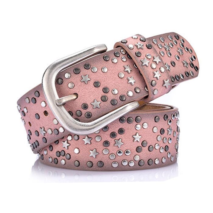 Жіночий шкіряний ремінь Stern з шипами, широкий ремінь для джинсів, регульований (Рожевий)