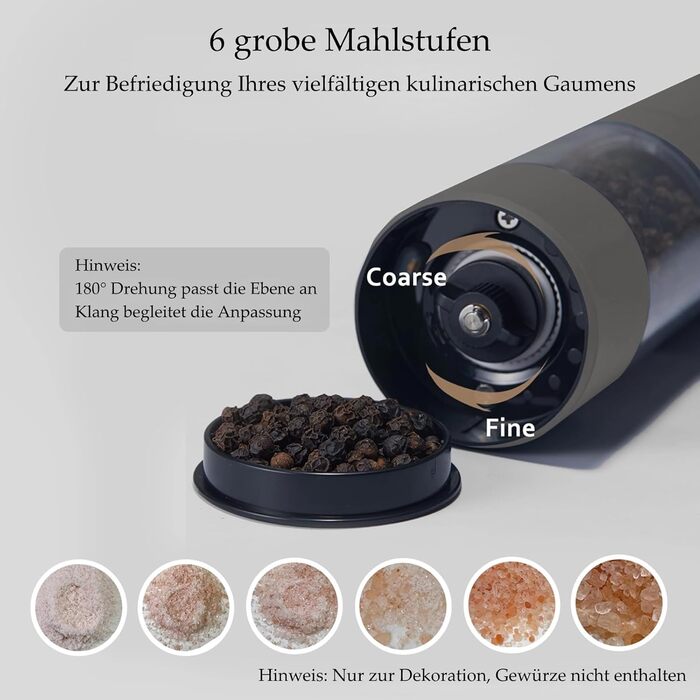 TLYSXPRO Electric Salt and Pepper Grinder Set of 2, USB Rechargeable, Adjustable Coarseness Spice Grinder, Electric Pepper Grinder with LED Light, Cleaning Brush, Kitchen Gadgets, Greige