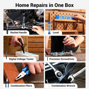 Набір акумуляторної дрилі DEKO 12V: 238 штук у кейсі. Акумуляторна дриль-шуруповерт для дому, рукоділля та ремонту. Комплект інструментів (блакитний)