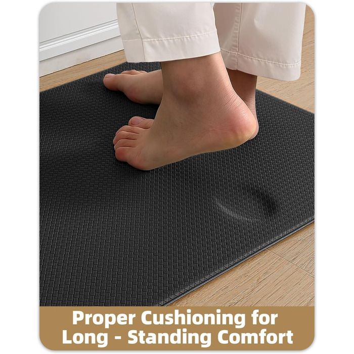 Килимок на кухню COLOR&GEOMETRY 44x150 см, неслизький, PVC, водо- та оліостійкий, з гумовою основою, для кухні, пральні, коридору (Чорний, 60x180 см, прямокутний)