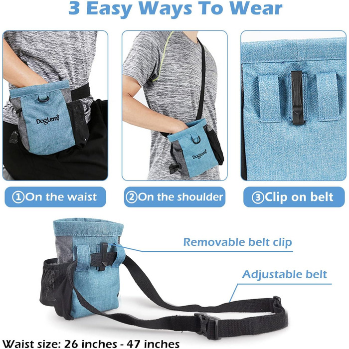 Футляр для ласощів для собак Leckerlibeutel з магнітною застібкою, регульованим шнурком та відділенням для відходів, водонепроникний, для тренувань та виховання (Блакитний)