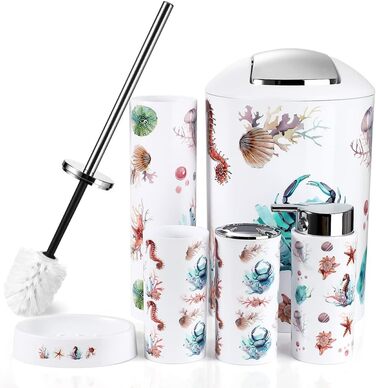 Набір аксесуарів для ванної кімнати Otostar Bambus: миловарка, тримач для зубних щіток, стаканчик, мильниця, тримач для ватних паличок, тримач для туалетного йоржика, сміттєвий бачок (6 предметів)