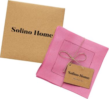 Лляні коктейльні серветки Solino Home з класичним хохлом, 15,2×15,2 см, 12 шт, 100% натуральний льон, фламінго-рожеві, для сервірування столу, весняний декор