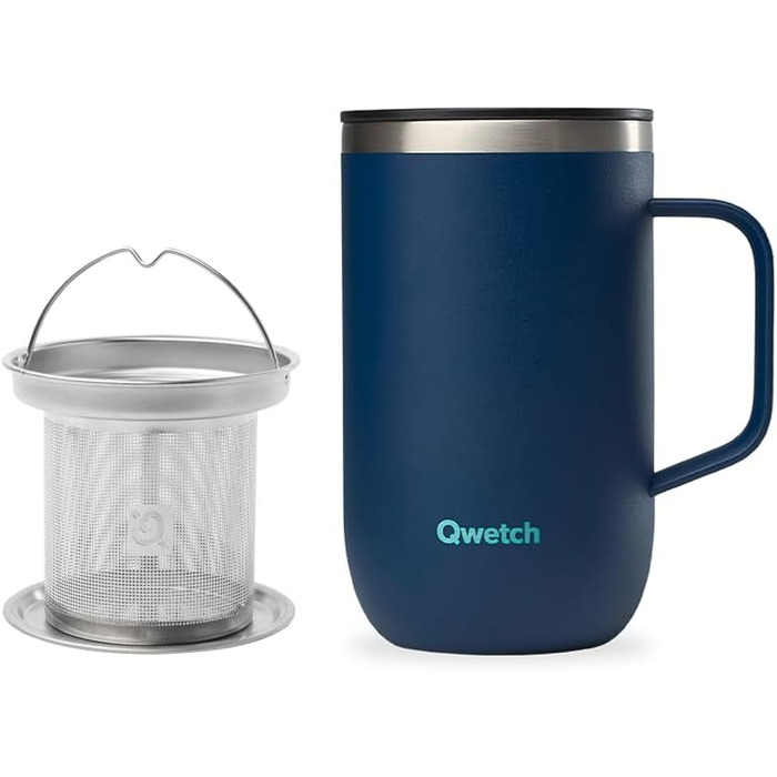 Qwetch Stainless Steel Insulated Tumbler - 12oz - Blue - Keeps Drinks Hot for 6h, Cold for 12h - Leakproof Lid, Reusable, Tea Filter Compatible