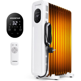 Електричний масляний радіатор Aigostar Cozy 2300W з пультом керування, 11 ребер, термостат, 3 режими, таймер 24г, LED-дисплей, захист від перекидання та перегріву