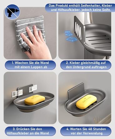 Миска для мила без свердління з отвором, тримач для мила на стіну для душу (сірий)