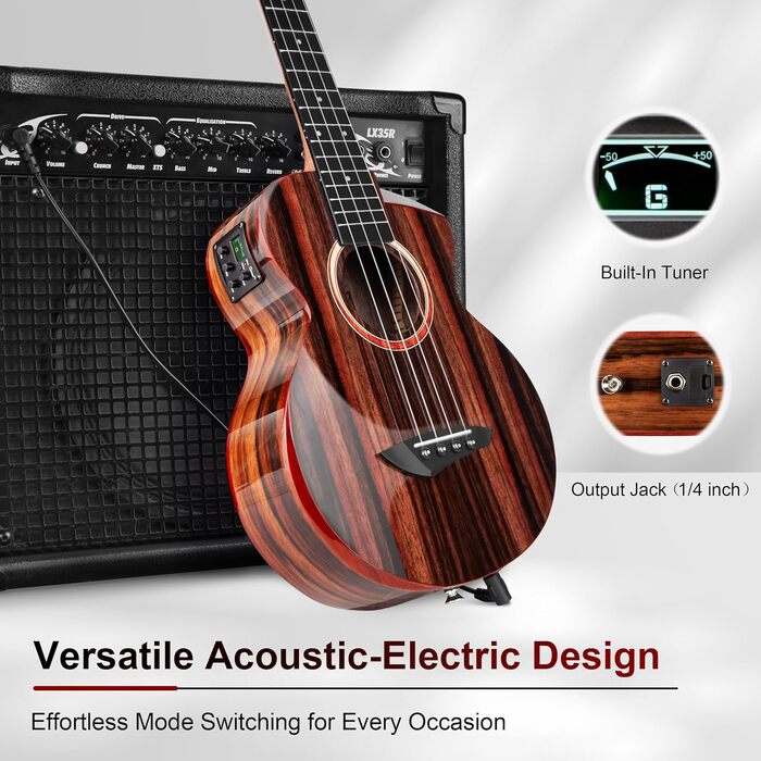 Гуталеле Caramel GEG95 Butterfly Bocote з аксесуарами: професійний 6-струнний акустичний та електро-інструмент для подорожей, 76,2 см, ручної роботи