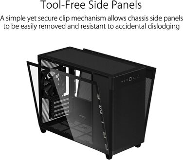 Корпус ASUS Prime AP201 MicroATX чорний (33 літри, підтримка 280/360 мм кулерів, відеокарти до 338 мм, ATX блок живлення)