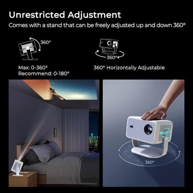Портативний проєктор LYNCAST з Wi-Fi та Bluetooth, Android 11, 1080P/4K, поворотний на 180°, для домашнього кінотеатру та на відкритому повітрі (LumeCube 018 White)