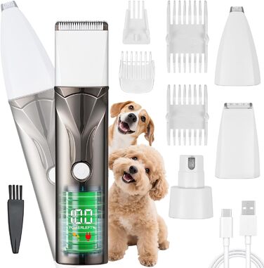 Набір машинок для стрижки собак Ninonly 4-в-1 Тиха, акумуляторна машинка для собак та котів з 4 насадками для тіла, лап, очей, вух. Тример для лап собак (Gunmetal)