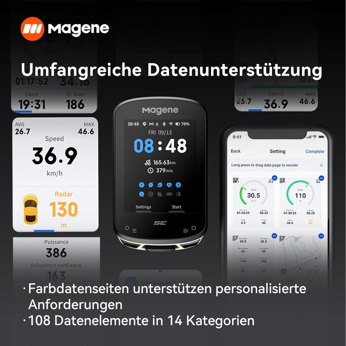 Велокомп'ютер Magene C506SE GPS з кольоровим дисплеєм 2,4'', водонепроникний, WiFi та Bluetooth, навігація, налаштовувані дані, 11 мов