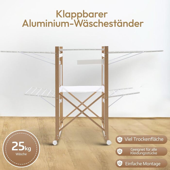 Металева сушарка для білизни Meisterhome® з 30 метрами мотузок, розкривні крила, економія місця, для одягу та рушників - біла