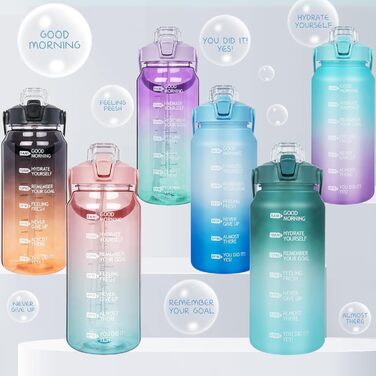 2L Tritan Water Bottle with Straw & Time Marker 2 liter BPA-free Motivational Water Bottle with Clock Large Sports Bottle for Gym, Fitness, Hiking