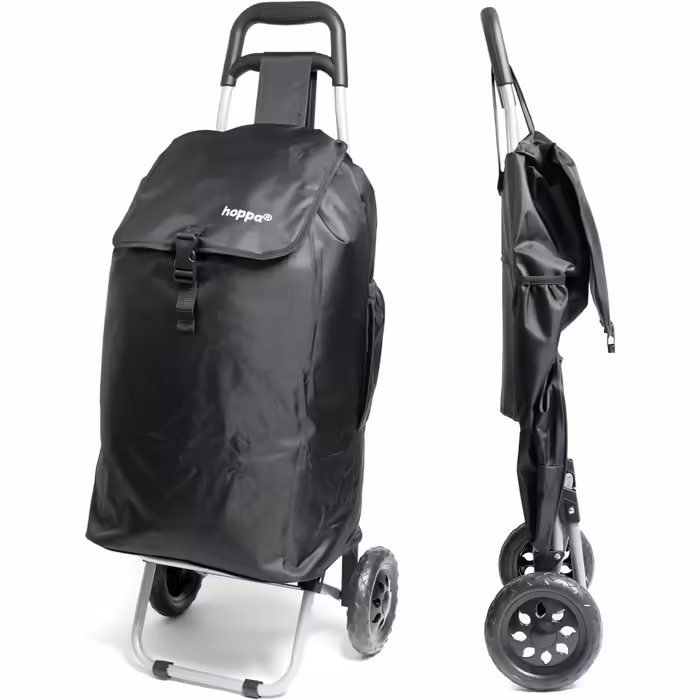 Hoppa 57L Stable Shopping Trolley, Foldable Shopping Trolley, Multifunctional Shopping Cart with Removable Bag, Rolling Shopping Cart, Wagon (Black)
