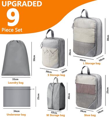 Набір органайзерів для валізи (9 шт.) - Компресійні куби для подорожей, кемпінгу, рюкзака