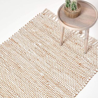 Homescapes Horizon Rug, handwoven from 100% hemp, 160 x 230cm, patchwork rug with herringbone pattern and fringe, cream natural 160 x 230 cm