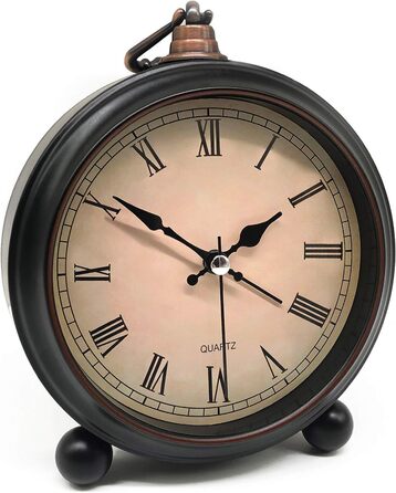 Lesipee Retro Alarm Clock Analog No Ticking, Vintage Alarm Clock, Silent, Battery Powered, Easy to Use and Loud Alarm, with Roman Numerals 4 Inches