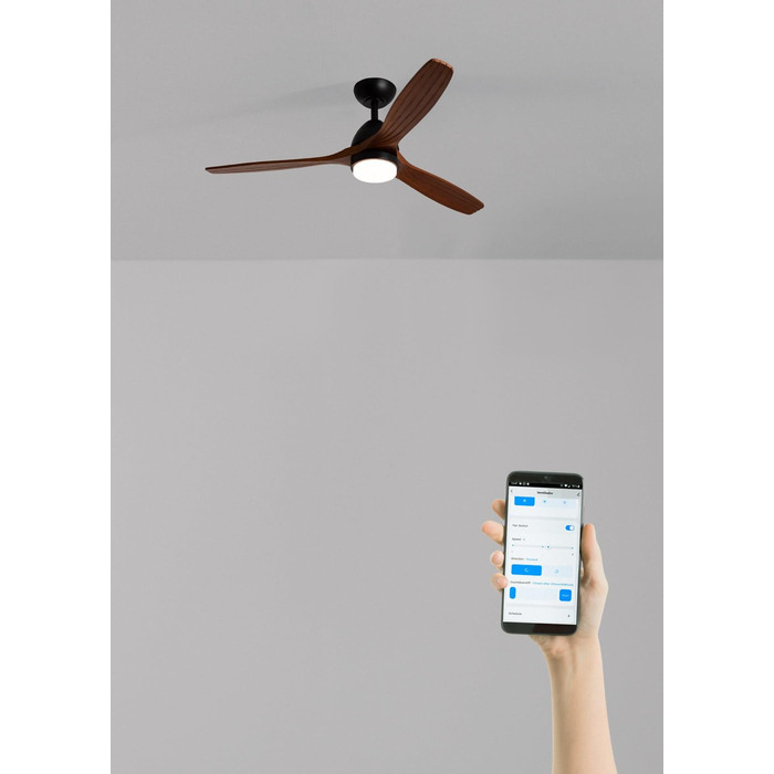 Стельовий вентилятор CREATE WINDCUP з пультом, світлом та дерев'яними лопатями, 132 см, 40W, DC-мотор, 6 швидкостей, літній/зимовий режим, чорний