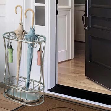 Металева підставка для парасоль та тростинок Shakub, 2 слоти, срібляста, 25x25x50 см