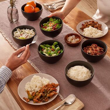 Набір мисок для мюслі Praknu (6 шт.) 700 мл - кераміка, чорний матовий - для супу, салату, мюслі. Можна використовувати в мікрохвильовій печі та мити в посудомийній машині.