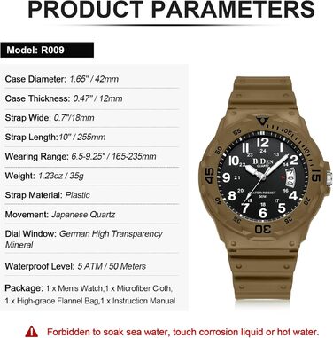 HANPOSH чоловічий годинник: аналоговий кварцовий годинник для чоловіків з датою, водонепроникний 50M, стильний дизайн, силіконовий ремінець (06- Khaki Schwarz)