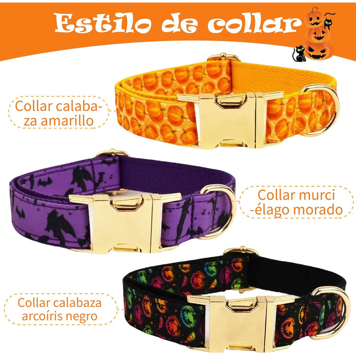 Нашийник для собак з металевою застібкою, двосторонній нашийник з іменем та номером телефону, регульовані розміри для маленьких собак, M та L (на Хелловін)