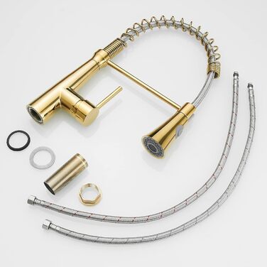 Кухонний змішувач TIMACO з поворотним гусаком 360° з нержавіючої сталі, з покриттям під золото. Кухонна арматура з гнучким шлангом, з нержавіючої сталі.