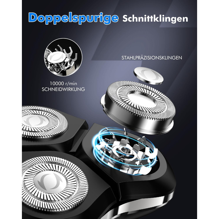 Електричний чоловічий бритва 3D з підзарядною базою - IPX7, вологостійкий, чорний