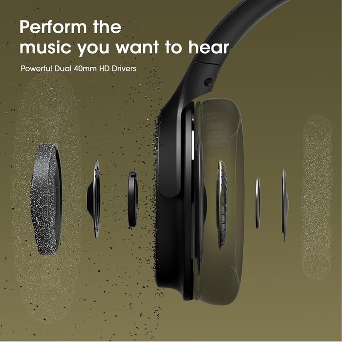 DOQAUS Бездротові Bluetooth навушники з мікрофоном, 70 годин роботи, Bluetooth 5.3, Over-Ear, 3 режими EQ, HiFi, складна конструкція, для (Чорний)