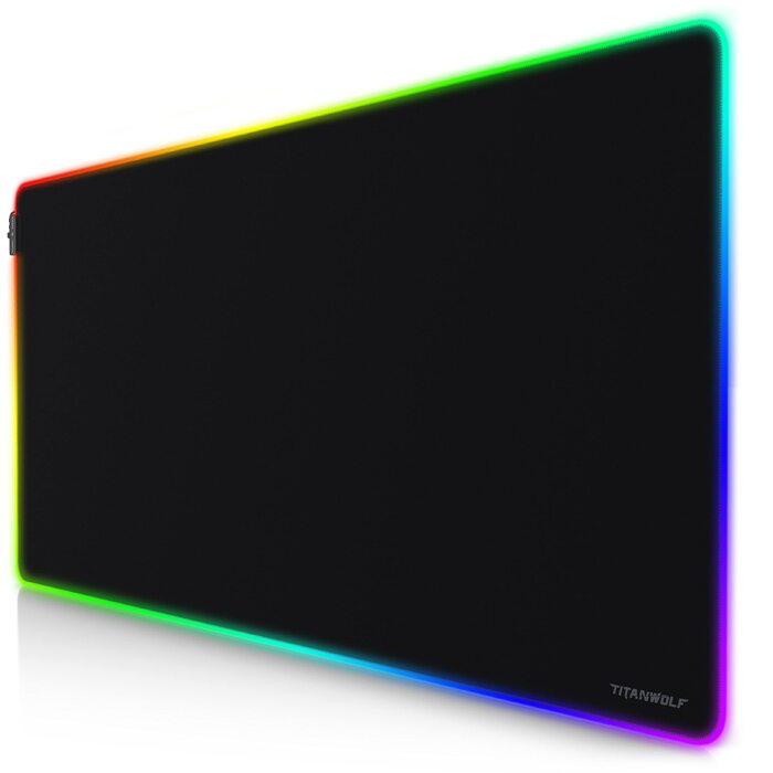 Ігровий килимок для миші TITANWOLF RGB XXL (800x300 мм) з LED-підсвіткою, 11 режимів освітлення, вологостійкий, чорний