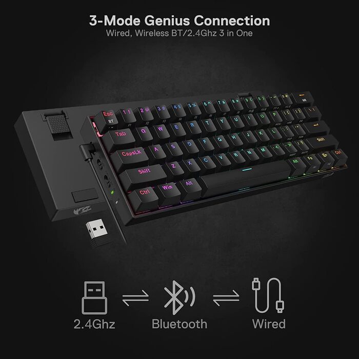 Redragon K530 Pro Draconic - Механічна ігрова клавіатура 60% з RGB-підсвічуванням та brown Tactile перемикачами (61 клавіша, Hot-Swap, для Windows/Mac/Android)