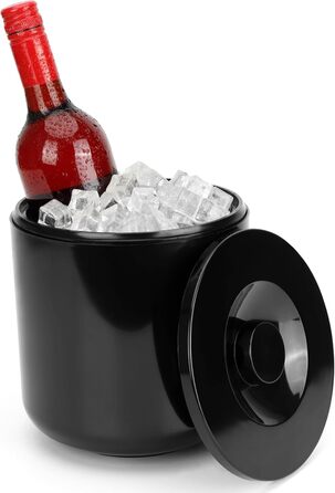 Kurtzy Black Ice Bucket with Lid and Tongs - Double-Walled/Insulated 4L Ice Cube Container with Lid - Keeps Ice Frozen Longer - Ice Cube Cooler for Bars/Parties & for Chilling Beer/Wine