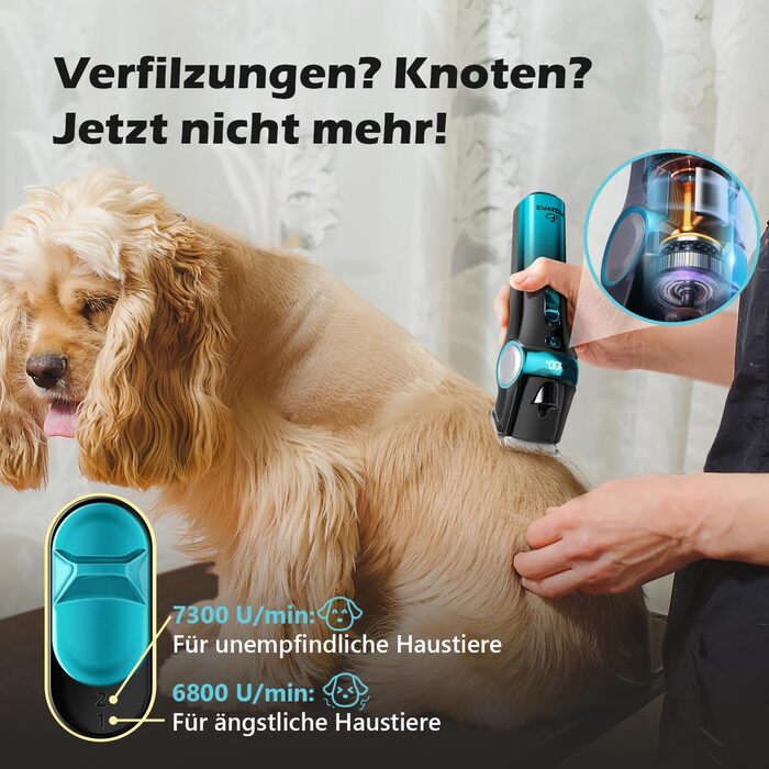 Машинка для стрижки собак Leise з LED-підсвіткою, 2 швидкості, для догляду за обличчям, вухами, лапами, блакитна