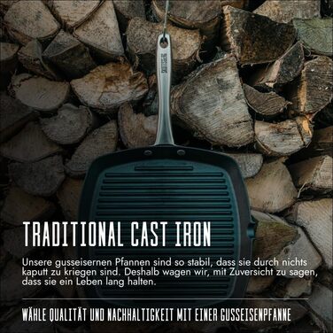 Чавунна сковорода-гриль SKOTTSBERG 28x28 см, з антипригарним покриттям (без PFAS), для індукції, газу, електроплити, духовки та гриля